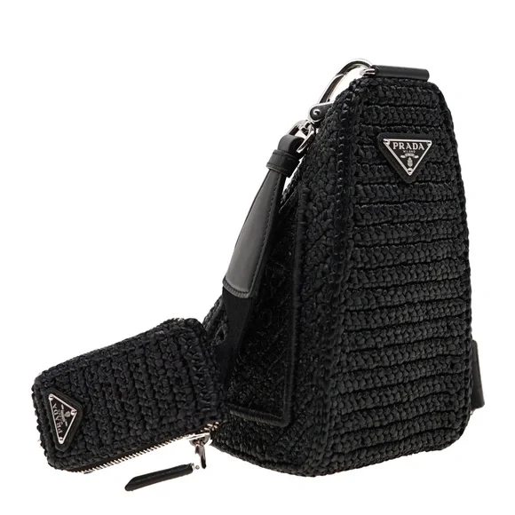 Prada Raffia Crochet Triangle Logo Crossbody 1BH190 New - Picture 6 of 8